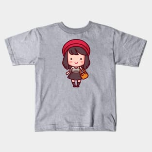 Kawaii French Parisian Girl Character Kids T-Shirt